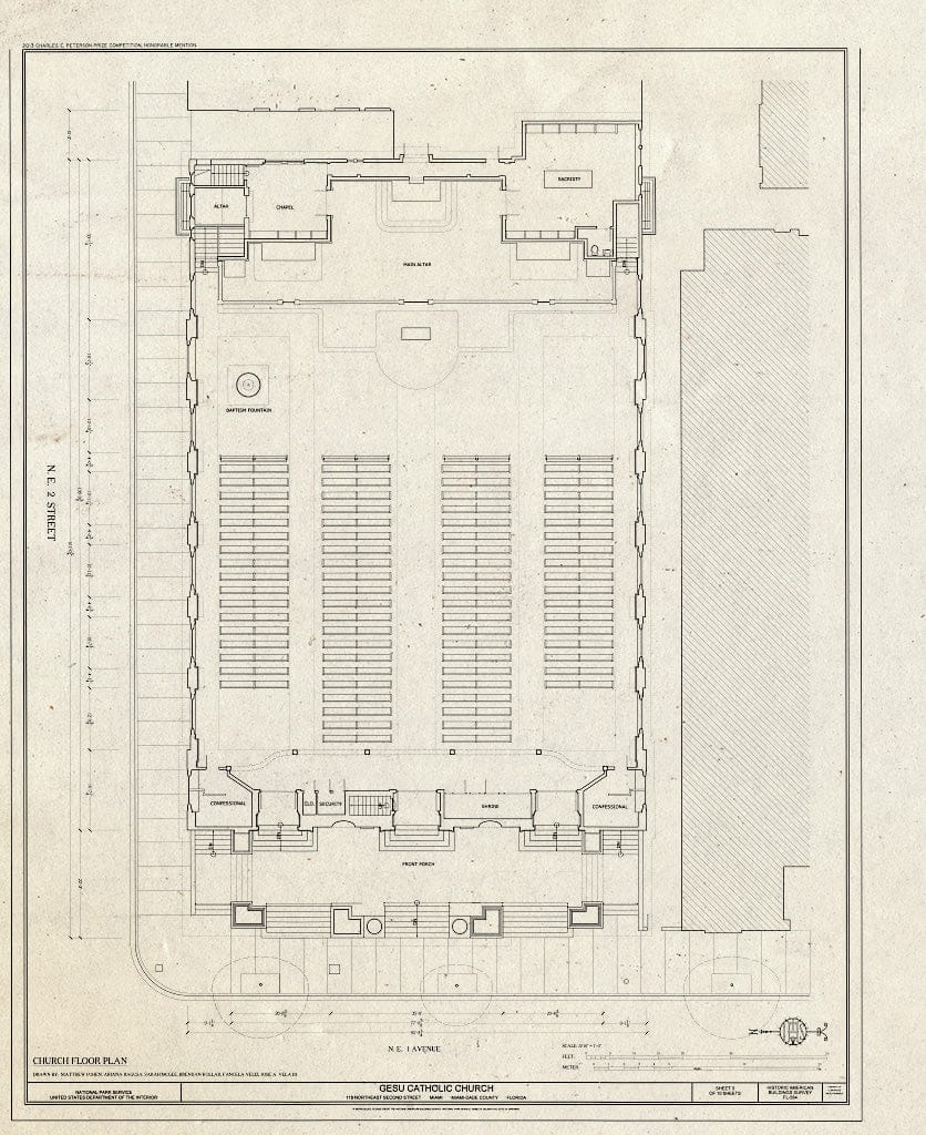 Blueprint Chruch Floor Plan - Gesu Catholic Church, 118 Northeast Second Street, Miami, Miami-Dade County, FL