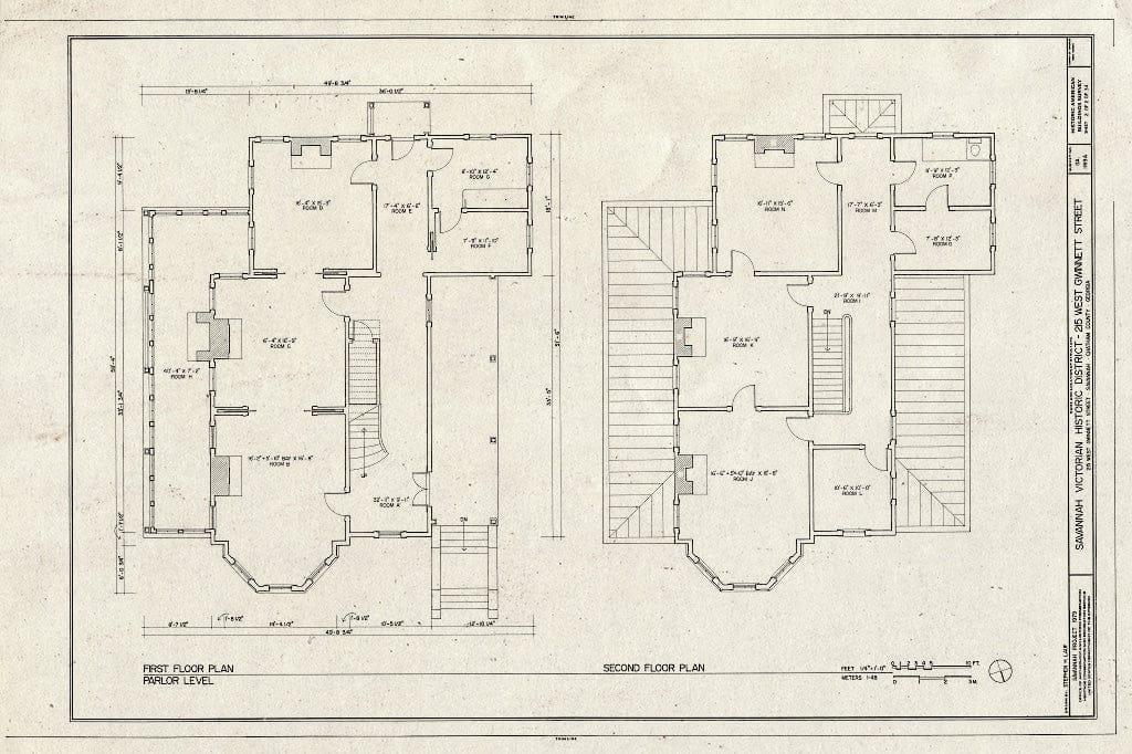 Blueprint First Floor Plan & Second Floor Plan - Savannah Victorian Historic District, 215 West Gwinnett Street (House), Savannah, Chatham County, GA