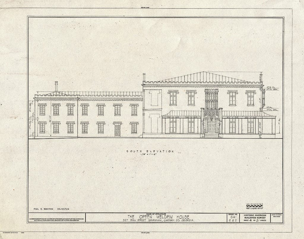 Blueprint 4. South Elevation - Green-Meldrim House, 327 Bull Street, Savannah, Chatham County, GA