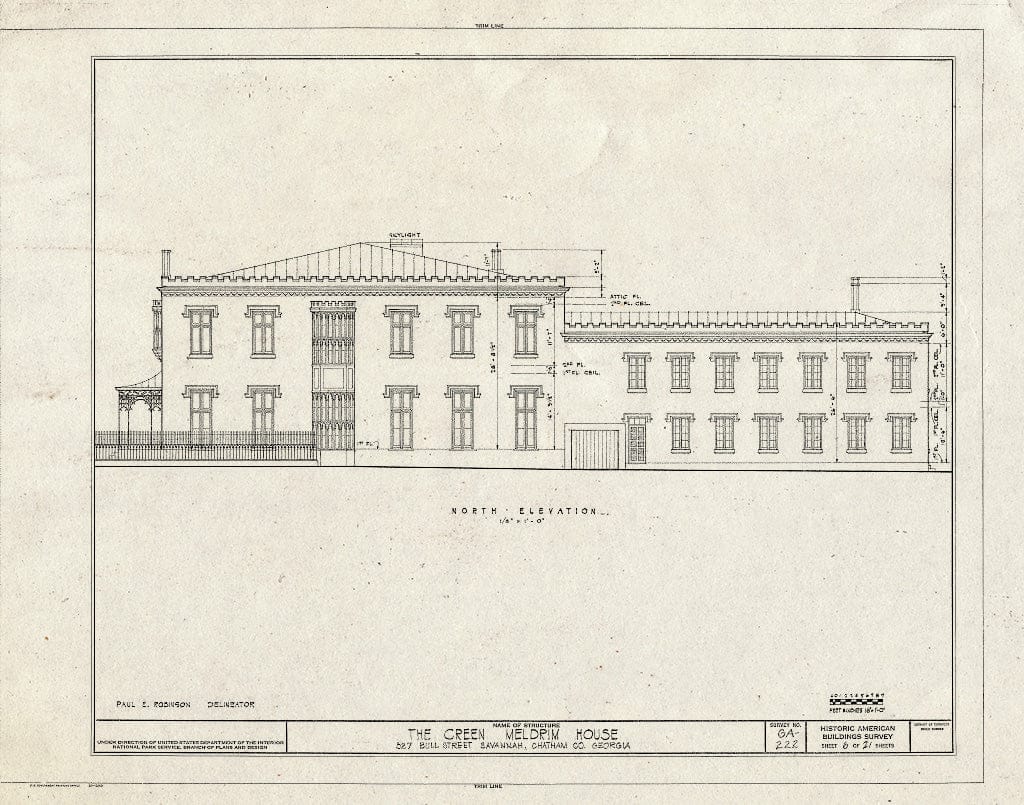 Blueprint 6. North Elevation - Green-Meldrim House, 327 Bull Street, Savannah, Chatham County, GA