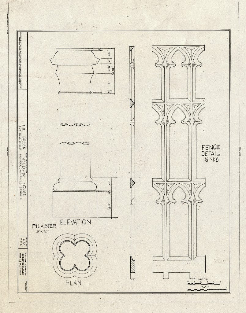 Blueprint 12. Fence Details - Green-Meldrim House, 327 Bull Street, Savannah, Chatham County, GA