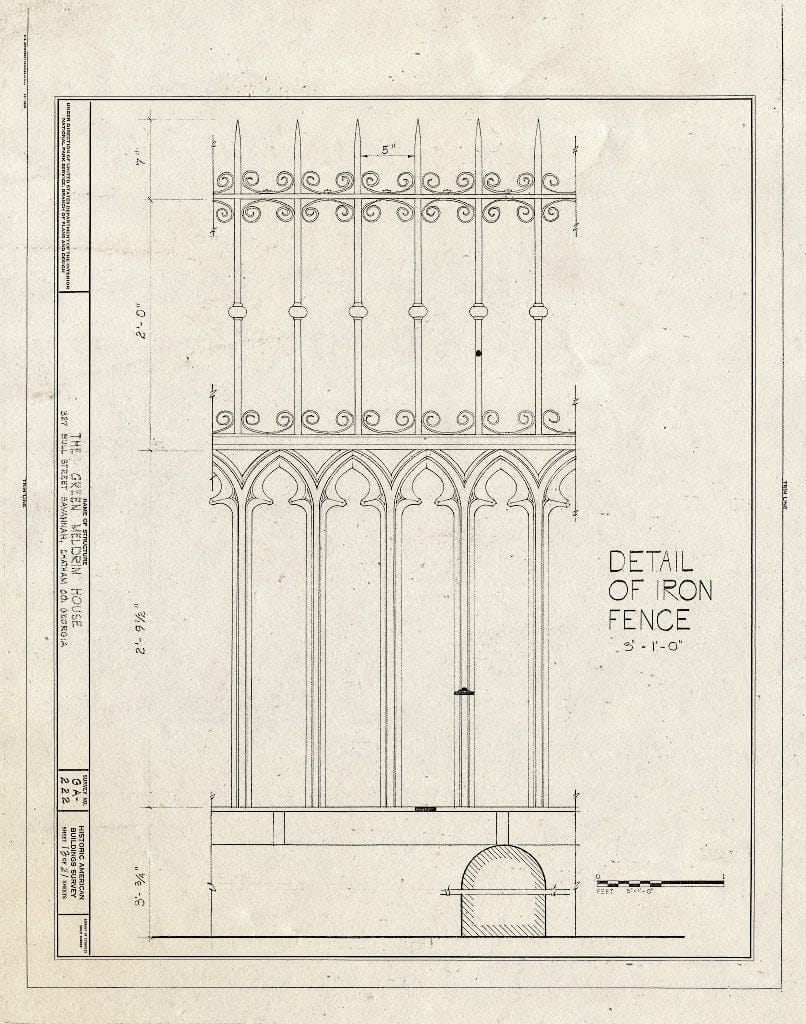 Blueprint 13. Iron Fence Details - Green-Meldrim House, 327 Bull Street, Savannah, Chatham County, GA