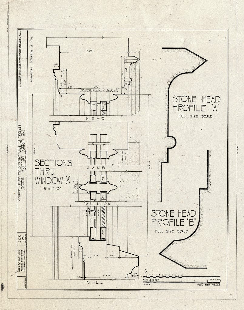 Blueprint 16. Window A Sections and Details - Green-Meldrim House, 327 Bull Street, Savannah, Chatham County, GA