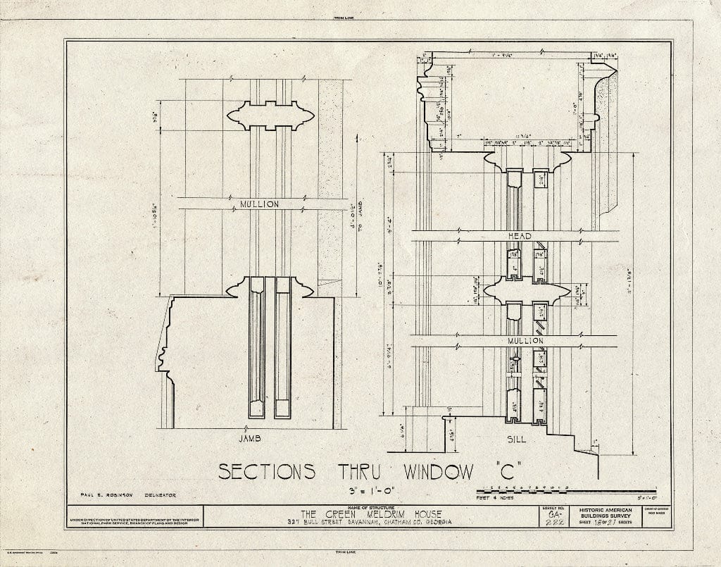 Blueprint 18. Window C Sections - Green-Meldrim House, 327 Bull Street, Savannah, Chatham County, GA