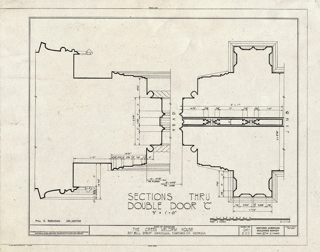 Blueprint 20. Double Door C Sections - Green-Meldrim House, 327 Bull Street, Savannah, Chatham County, GA