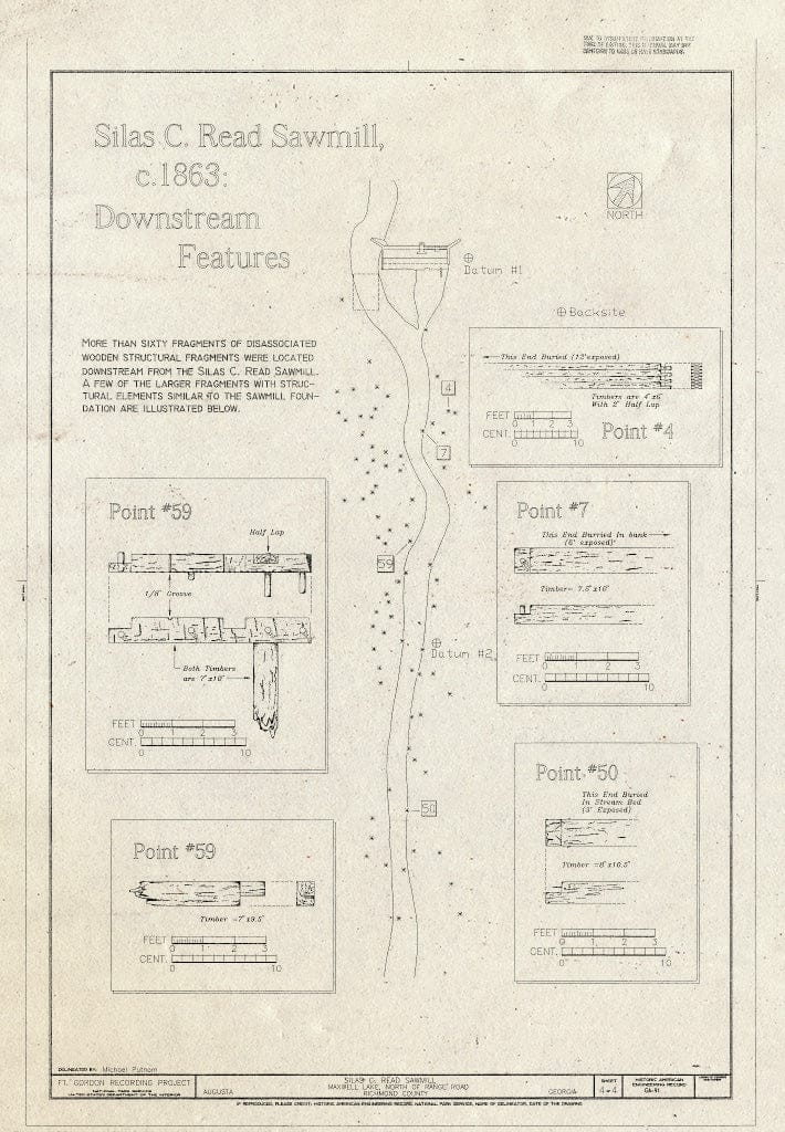 Blueprint Downstream Features - Silas C. Read Sawmill, Outlet of Maxwell Lake Near North Range Road, Fort Gordon, Richmond County, GA