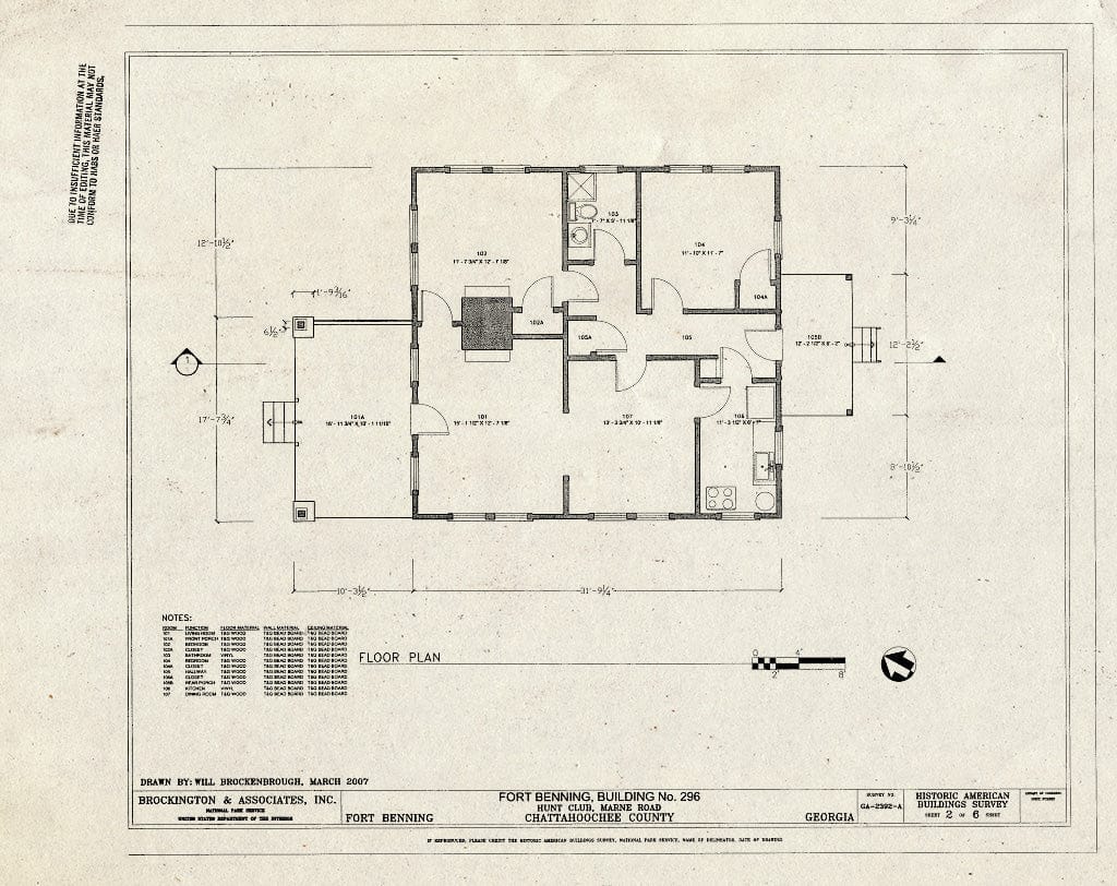 Blueprint Floor Plan - Fort Benning, Building No. 296, Hunt Club, Marne Road, Fort Benning Military Reservation, Chattahoochee County, GA