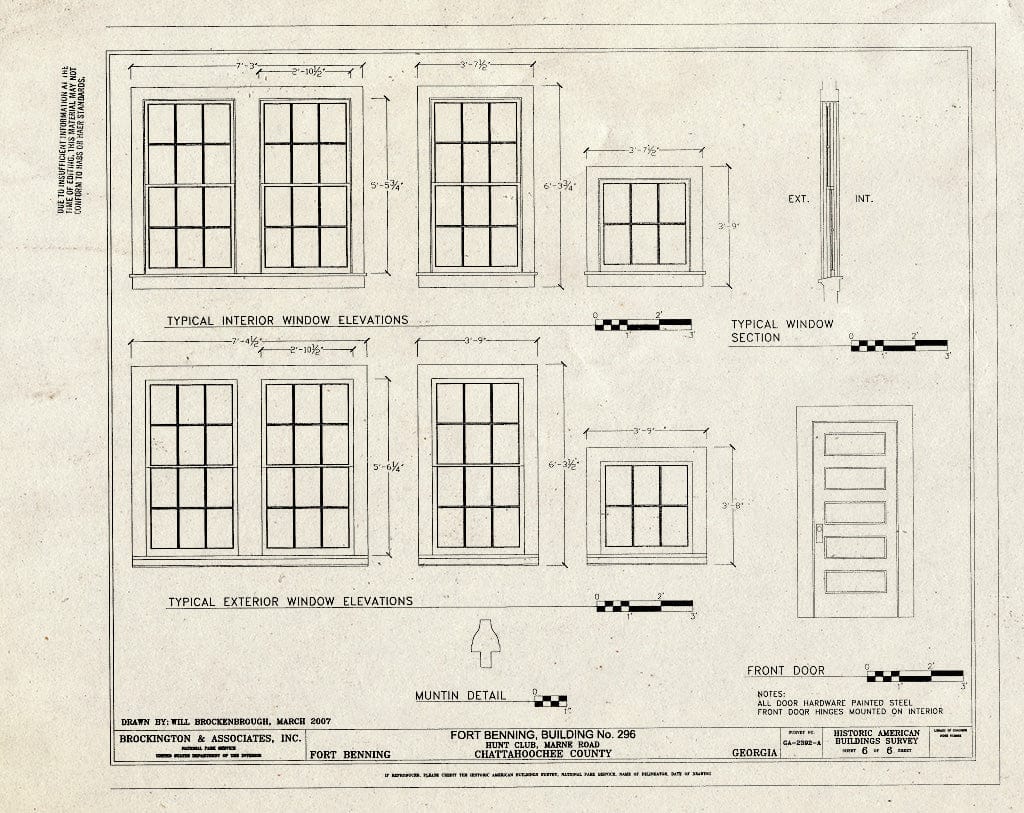 Blueprint Door & Window Details - Fort Benning, Building No. 296, Hunt Club, Marne Road, Fort Benning Military Reservation, Chattahoochee County, GA