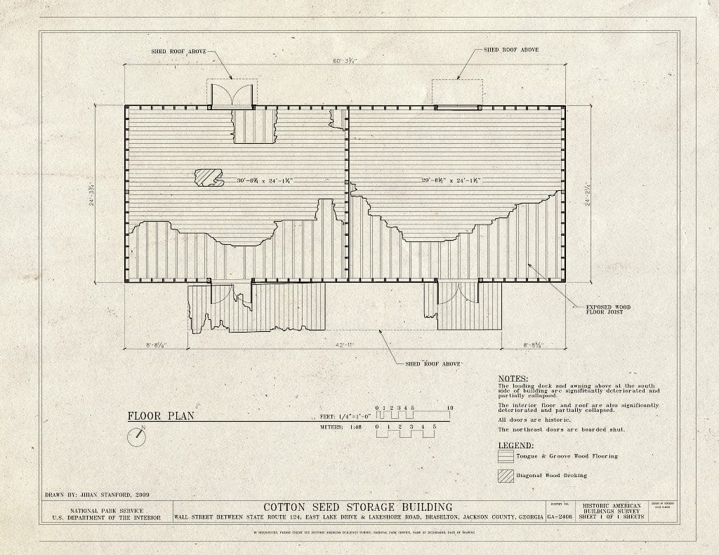 Blueprint Floor Plan - Cotton Seed Storage Building, End of Wall Street Between State Route 124, East Lake Drive & Lakeshore Road, Braselton, Jackson County, GA