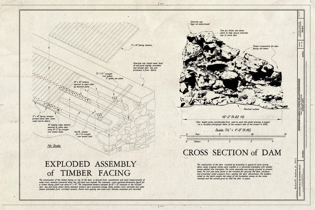 Blueprint Exploded Assembly of Timber Facing, Cross-Section of Dam - Eagle & Phenix Mills, Dam, Front Street (1200-1300 Blocks), Columbus, Muscogee County, GA