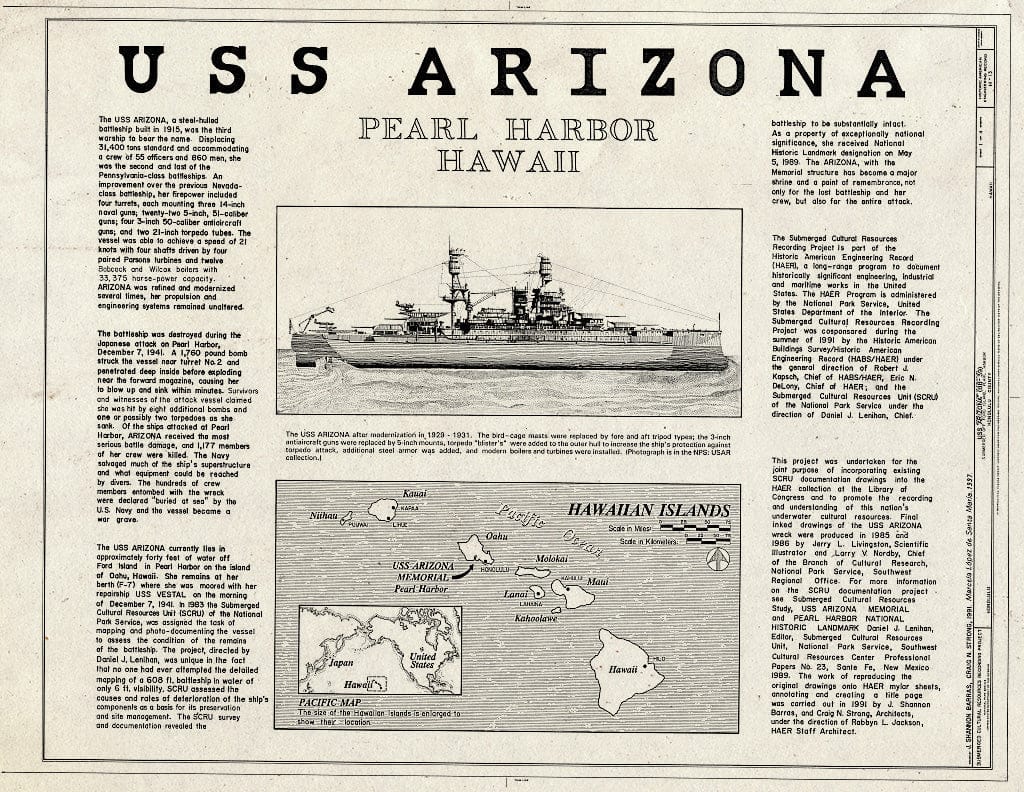 Blueprint 1. Title Sheet - USS Arizona, Submerged Off Ford Island, Pearl Harbor, Honolulu, Honolulu County, HI