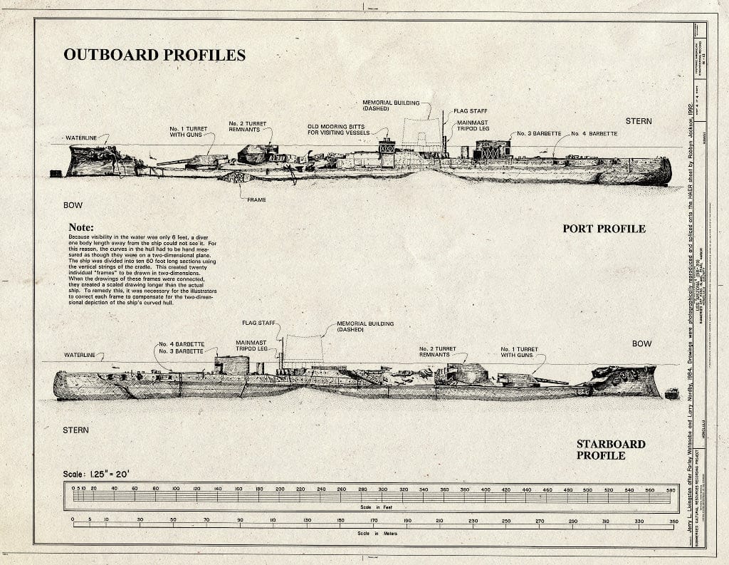 Blueprint 4. Outboard Profiles: Port Profile, Starboard Profile - USS Arizona, Submerged Off Ford Island, Pearl Harbor, Honolulu, Honolulu County, HI