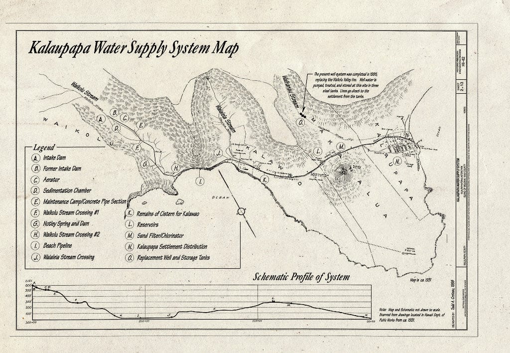 Blueprint 2. Kalaupapa Water Supply System Map - Kalaupapa Water Supply System, Waikolu Valley to Kalaupapa Settlement, Island of Molokai, Kalaupapa, Kalawao County, HI