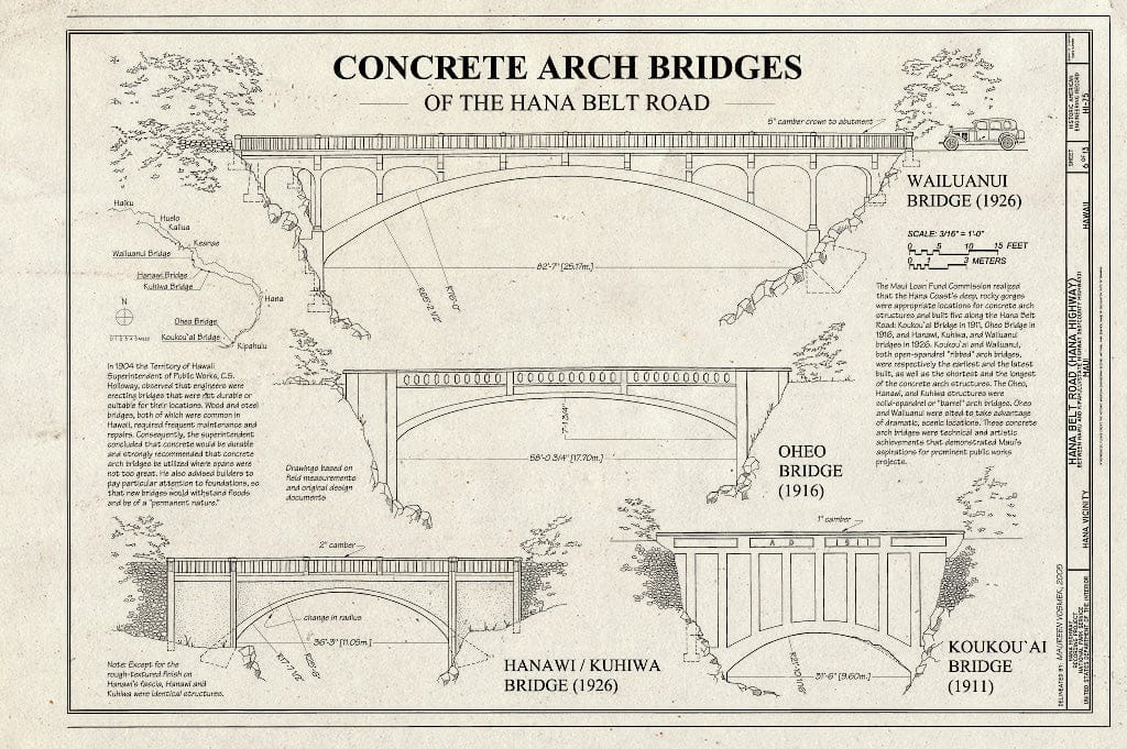 Blueprint Concrete Arch Bridges of The Hana Belt Road - Hana Belt Road, Between Haiku and Kaipahulu, Hana, Maui County, HI