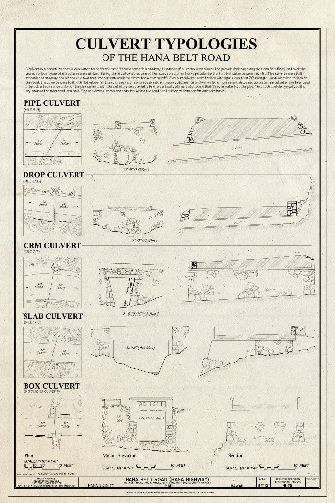 Blueprint Culvert Typologies of The Hana Belt Road - Hana Belt Road, Between Haiku and Kaipahulu, Hana, Maui County, HI