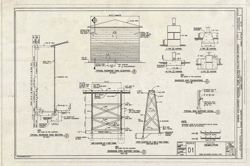 Blueprint Demolition - Hawaii Volcanoes National Park Water Collection System, Hawaii Volcanoes National Park, Volcano, Hawaii County, HI