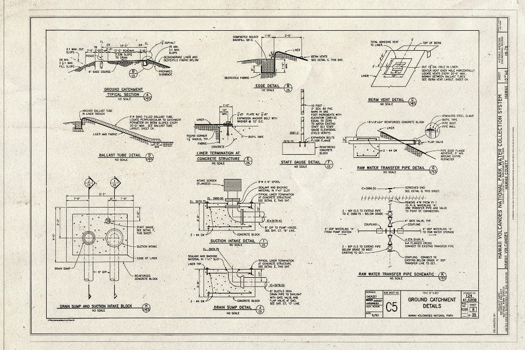 Blueprint Ground Catchment Details - Hawaii Volcanoes National Park Water Collection System, Hawaii Volcanoes National Park, Volcano, Hawaii County, HI