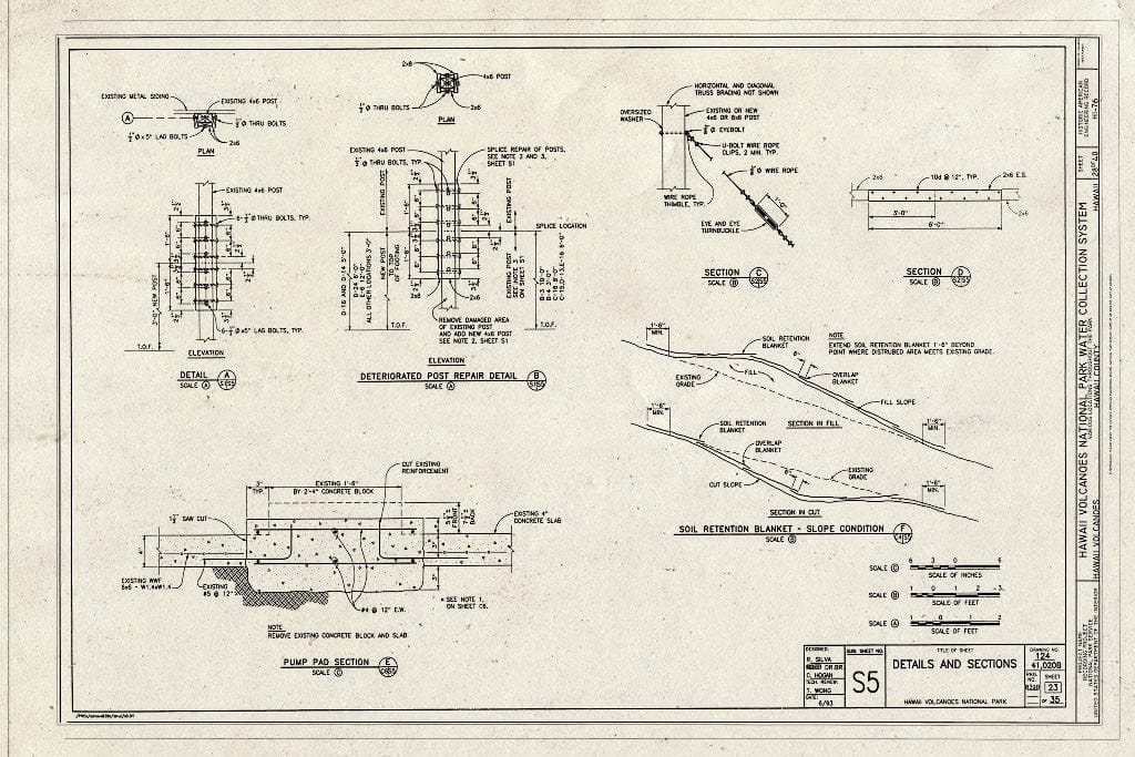 Blueprint Details and Sections - Hawaii Volcanoes National Park Water Collection System, Hawaii Volcanoes National Park, Volcano, Hawaii County, HI