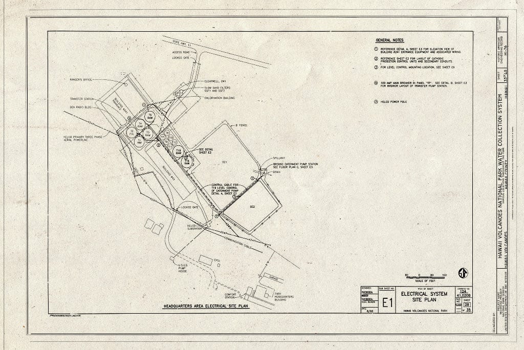 Blueprint Electrical System Site Plan - Hawaii Volcanoes National Park Water Collection System, Hawaii Volcanoes National Park, Volcano, Hawaii County, HI