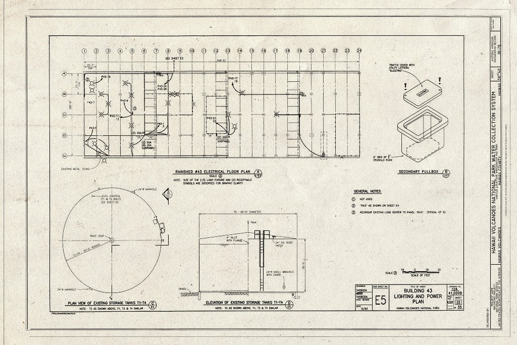 Blueprint Building 43 Lighting and Power Plan - Hawaii Volcanoes National Park Water Collection System, Hawaii Volcanoes National Park, Volcano, Hawaii County, HI