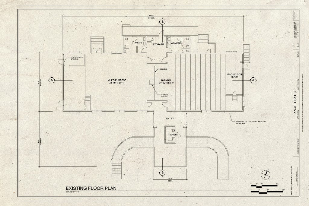 Blueprint Existing Floor Plan - Lanai Theater, 456 Seventh Street, Lanai City, Maui County, HI