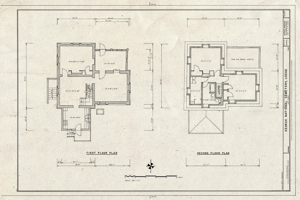 Blueprint First Floor Plan, Second Floor Plan - Keokuk National Cemetery, Lodge, 1701 J Street, Keokuk, Lee County, IA