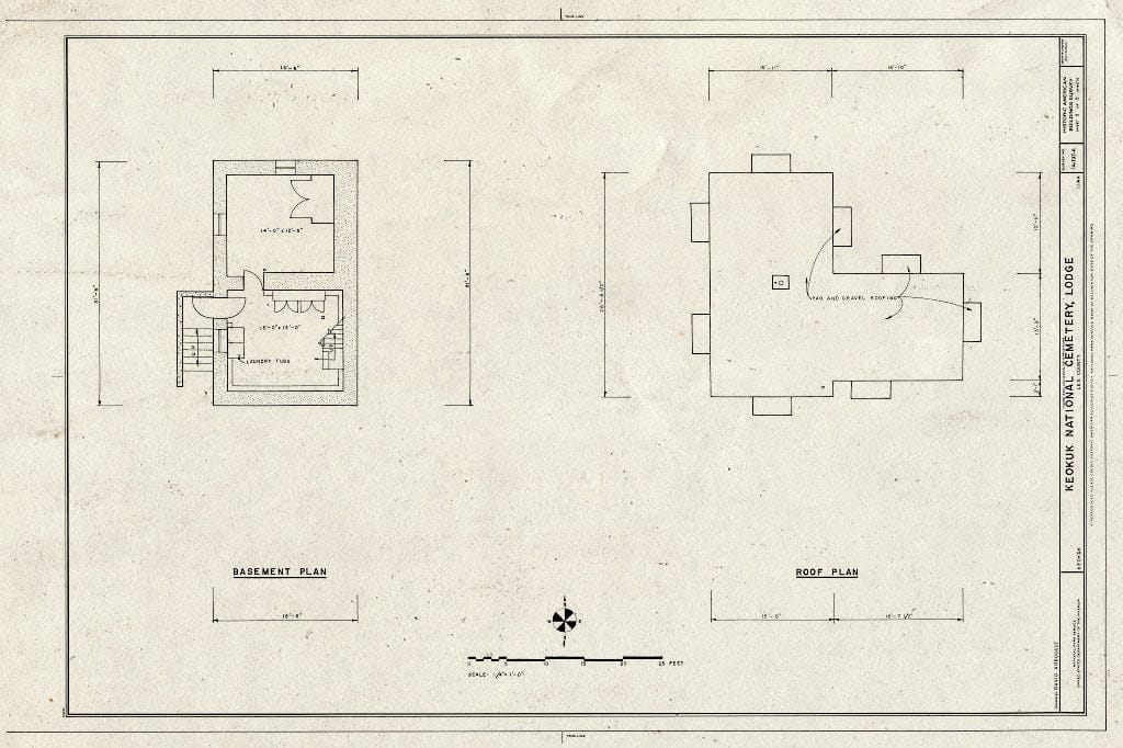 Blueprint Basement Plan, Roof Plan - Keokuk National Cemetery, Lodge, 1701 J Street, Keokuk, Lee County, IA