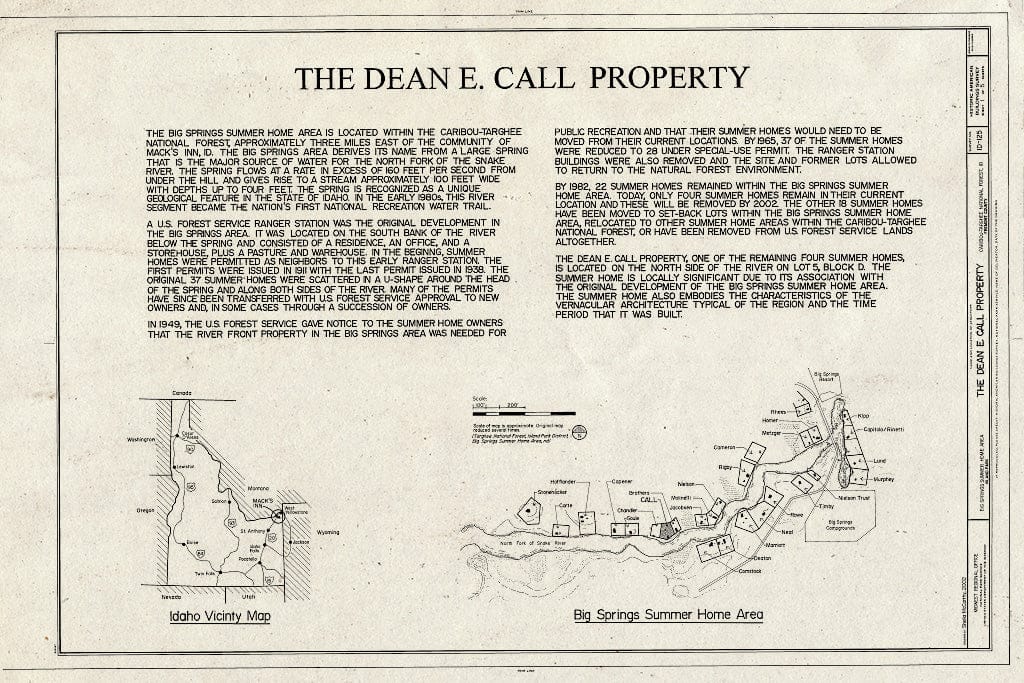 Blueprint Cover with site map - Dean E. Call Property, Big Springs Summer Home Area, Lot 5, Block D, Island Park, Fremont County, ID