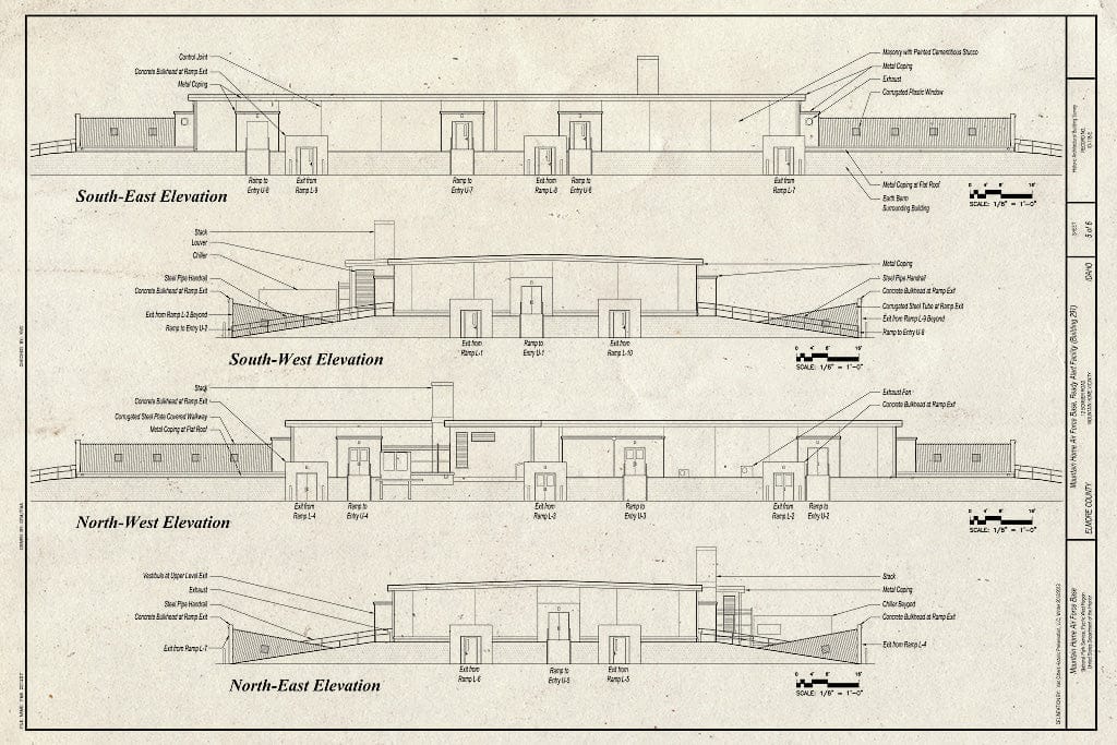 Blueprint Elevations - Mountain Home Air Force Base, Ready Alert Facility, 12 Bomber Road, Mountain Home, Elmore County, ID