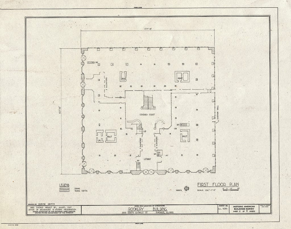 Blueprint First Floor Plan - Rookery Building, 209 South Lasalle Street, Chicago, Cook County, IL