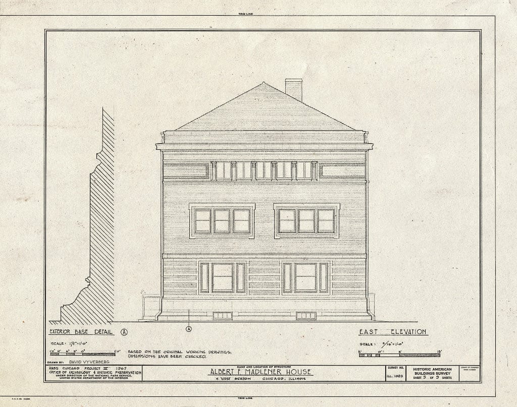 Blueprint East Elevation - Albert F. Madlener House, 4 West Burton Place, Chicago, Cook County, IL