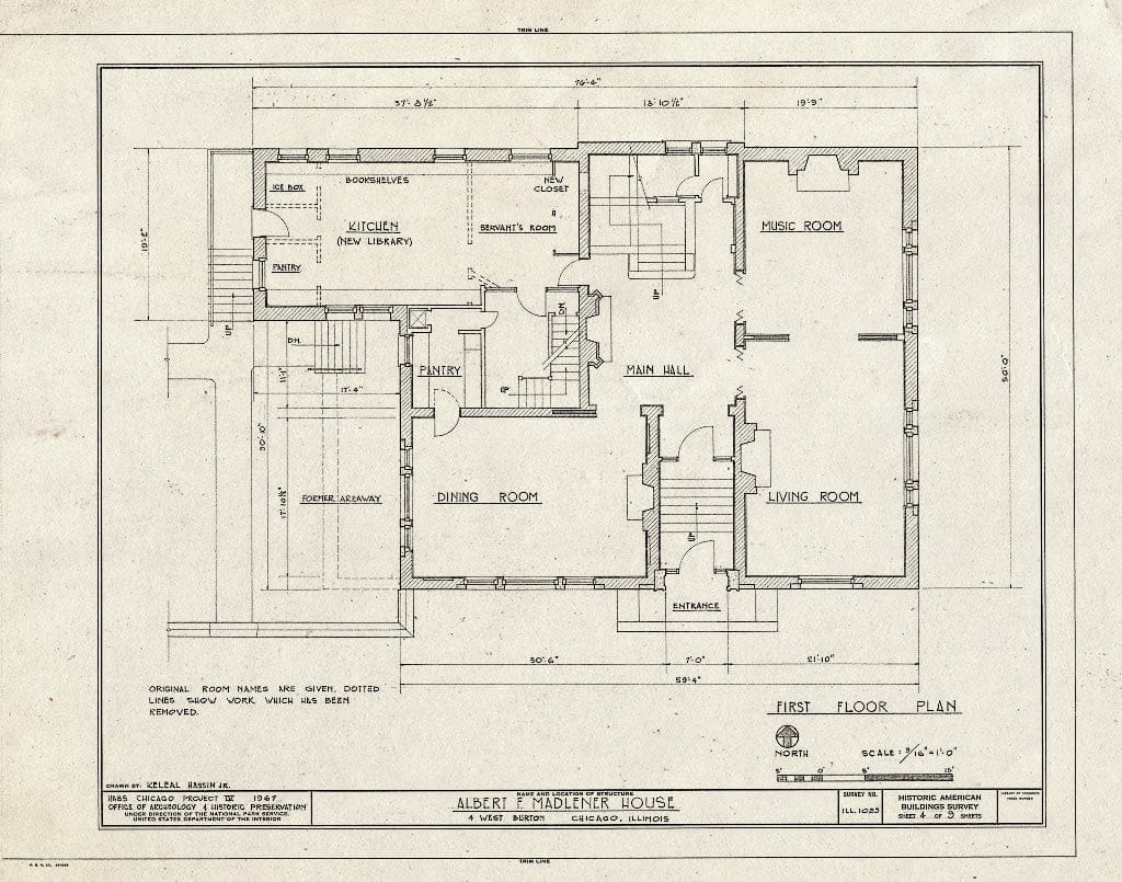 Blueprint First Floor Plan - Albert F. Madlener House, 4 West Burton Place, Chicago, Cook County, IL