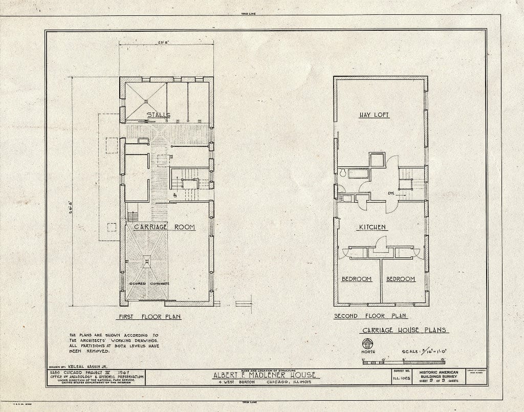 Blueprint Carriage House Floor Plans - Albert F. Madlener House, 4 West Burton Place, Chicago, Cook County, IL