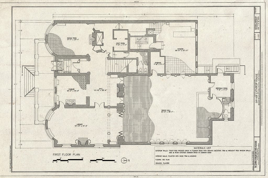 Blueprint First Floor Plan - Bryan Lathrop House, 120 East Bellevue Place, Chicago, Cook County, IL