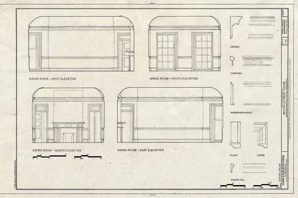 Blueprint Dining Room - Elevations & Details - Bryan Lathrop House, 120 East Bellevue Place, Chicago, Cook County, IL