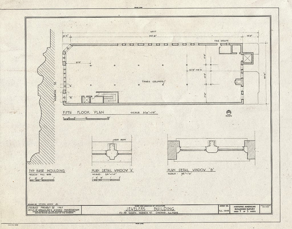 Blueprint Fifth Floor Plan and Details - Jewelers' Building, 15-19 South Wabash Avenue, Chicago, Cook County, IL