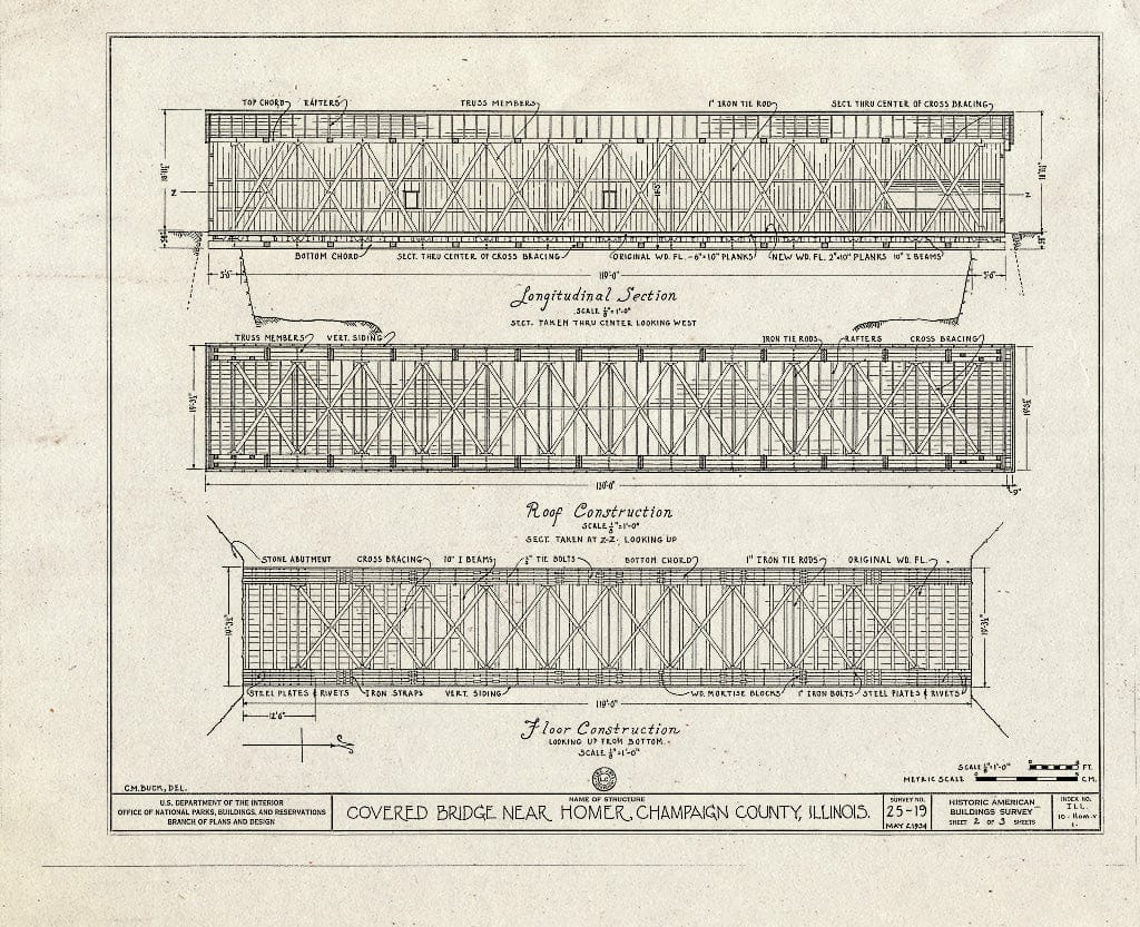 Blueprint Details - Covered Wooden Bridge, Spanning Salt Fork River, State Route 49, Homer, Champaign County, IL