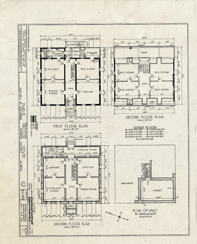 Blueprint 1. Emelie Gross House: Plans - Emelie Grosse House, Columbia, Monroe County, IL