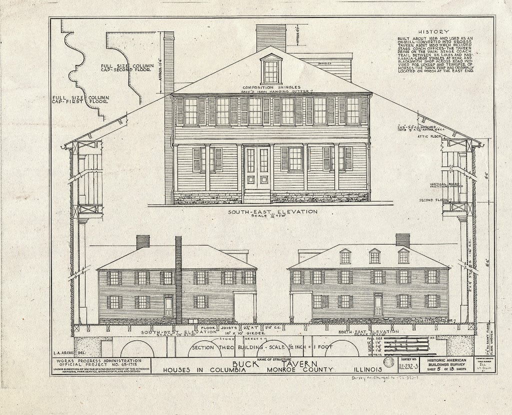 Blueprint 5. Buck Tavern: elevations - Emelie Grosse House, Columbia, Monroe County, IL