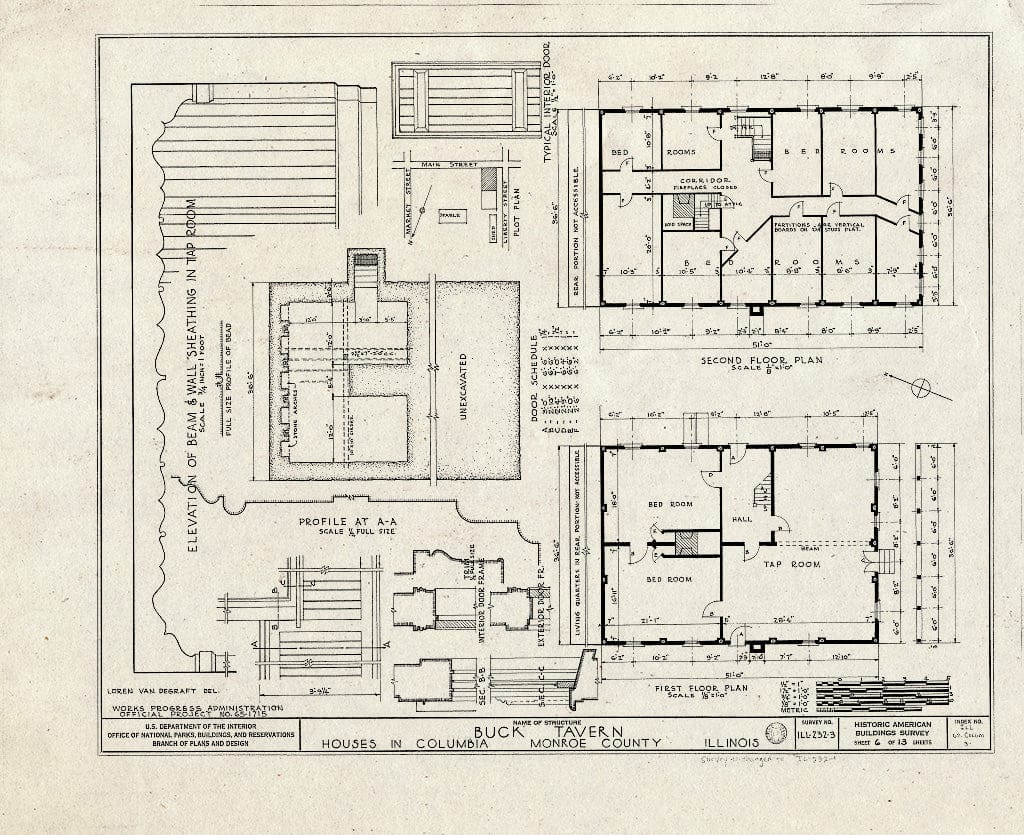 Blueprint 6. Buck Tavern: Plans and Details - Emelie Grosse House, Columbia, Monroe County, IL