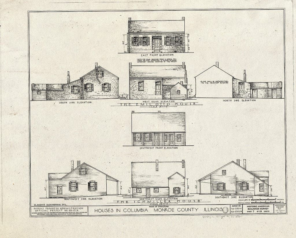 Blueprint 7. Emil Otto House and Mary Ichmiller House: elevations - Emelie Grosse House, Columbia, Monroe County, IL