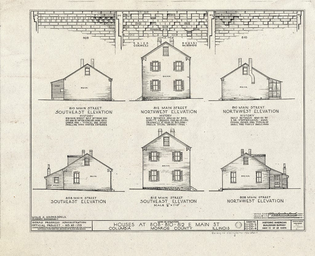 Blueprint 11. 808, 810, and 812 Main Street: Side elevations - Emelie Grosse House, Columbia, Monroe County, IL