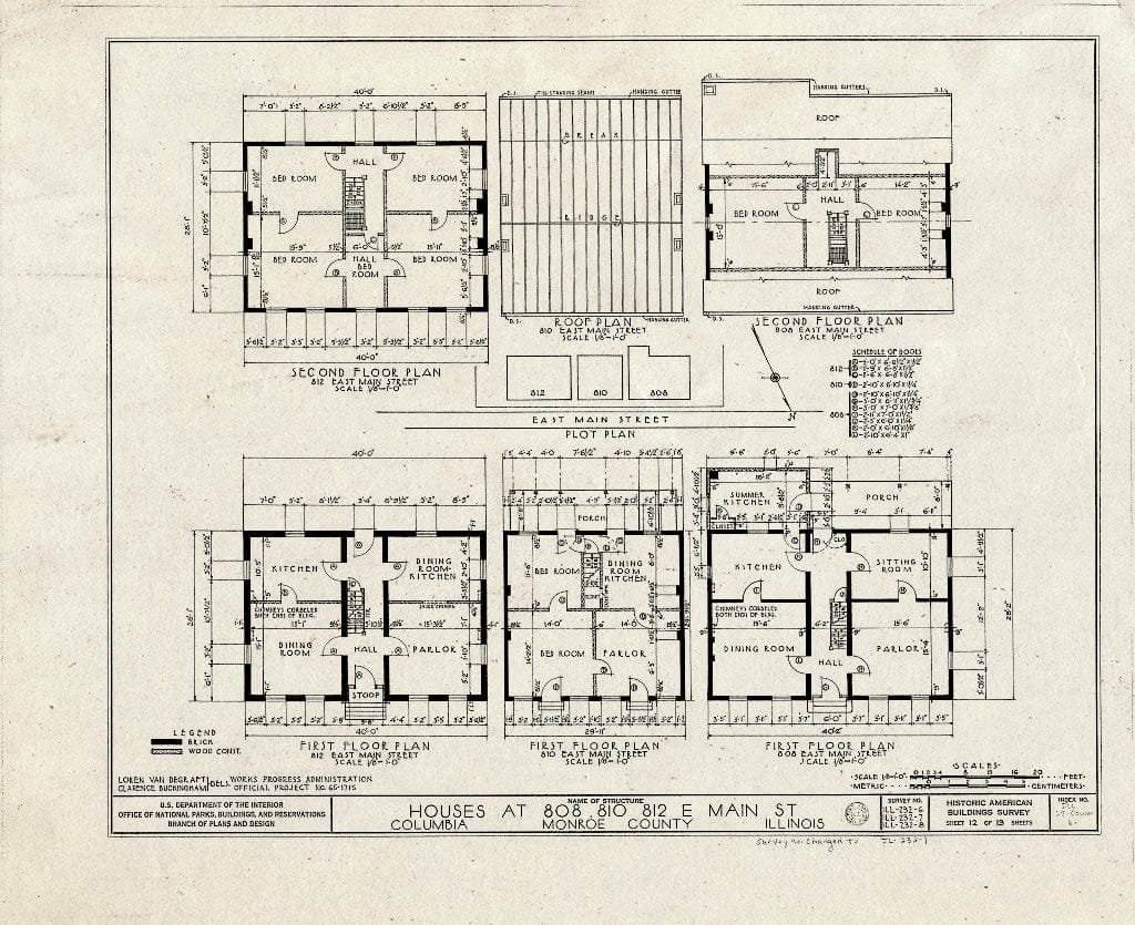 Blueprint 12. 808, 810, and 812 Main Street: First and Second Floor Plans - Emelie Grosse House, Columbia, Monroe County, IL