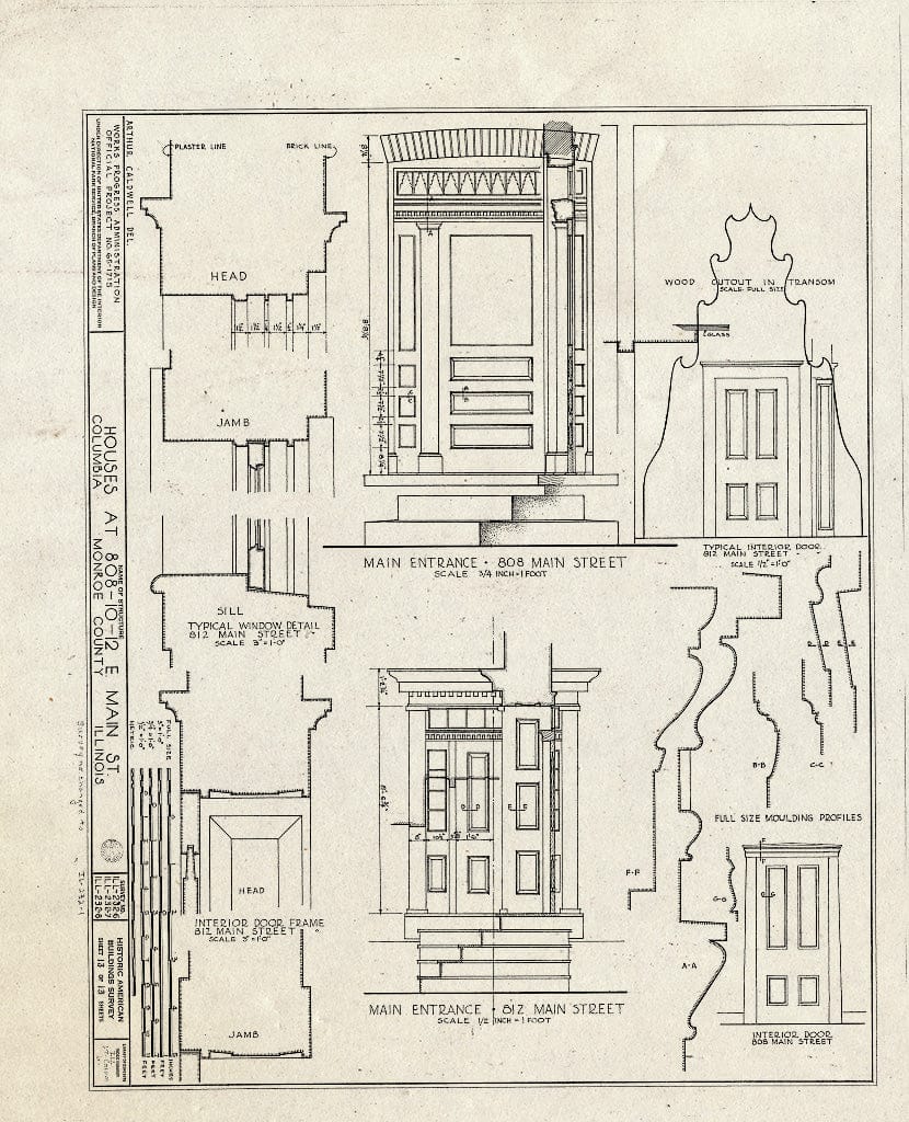 Blueprint 13. 808 and 812 Main Street: Door Details - Emelie Grosse House, Columbia, Monroe County, IL