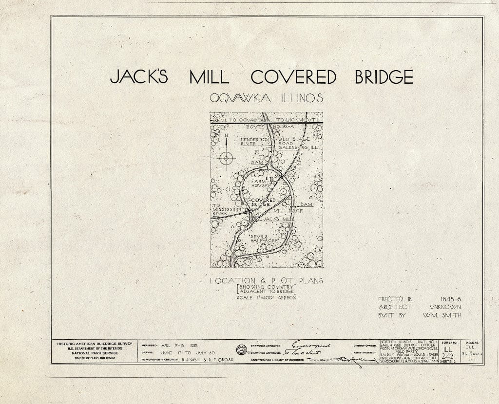 Blueprint Cover Page, Location Plans - Jack's Mill Covered Bridge, Spanning Henderson Creek, Oquawka, Henderson County, IL