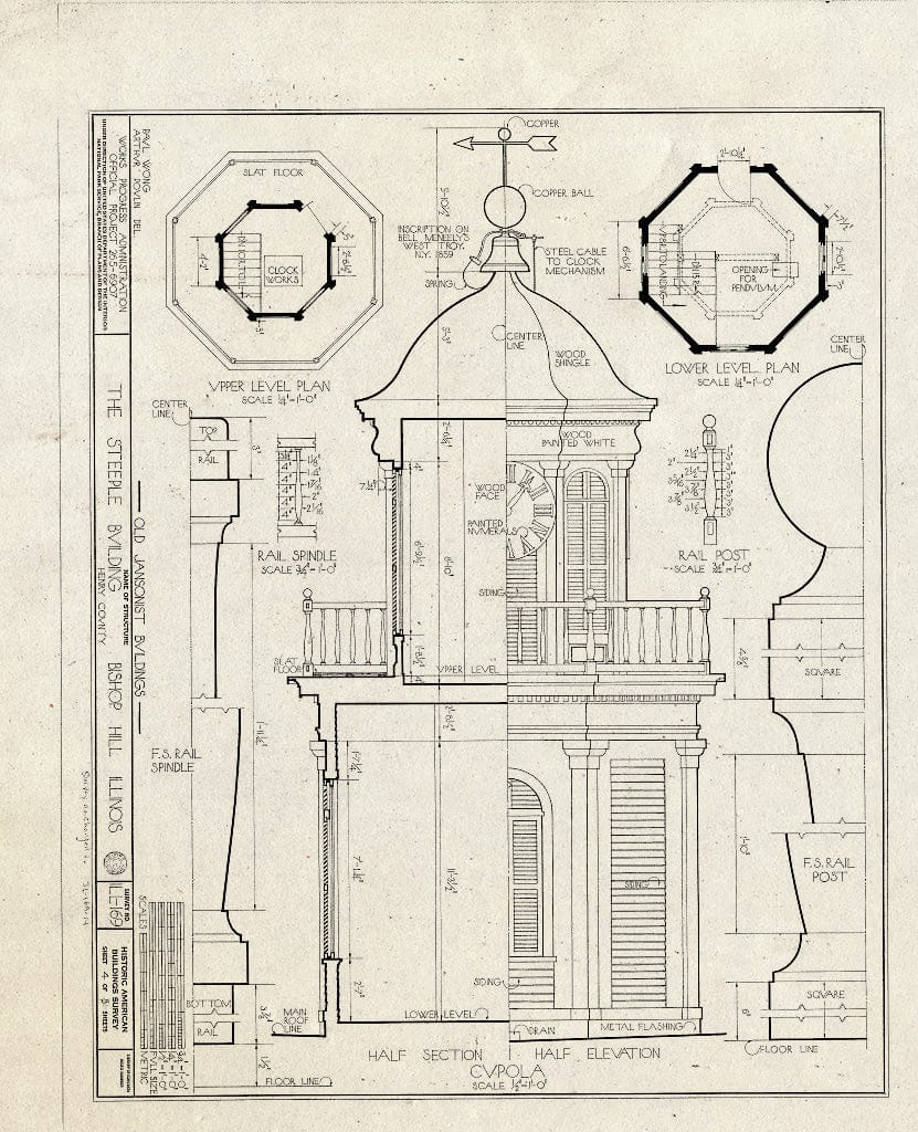 Blueprint 4. Cupola - Jansonist Colony, Steeple Building, Main & Bishop Hill Streets, Bishop Hill, Henry County, IL