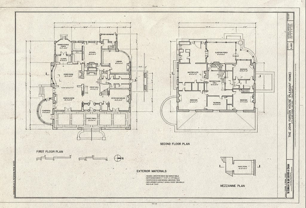 Blueprint First Floor Plan, Second Floor Plan, Mezzanine Plan - John Farson House, 217 South Home Avenue, Oak Park, Cook County, IL