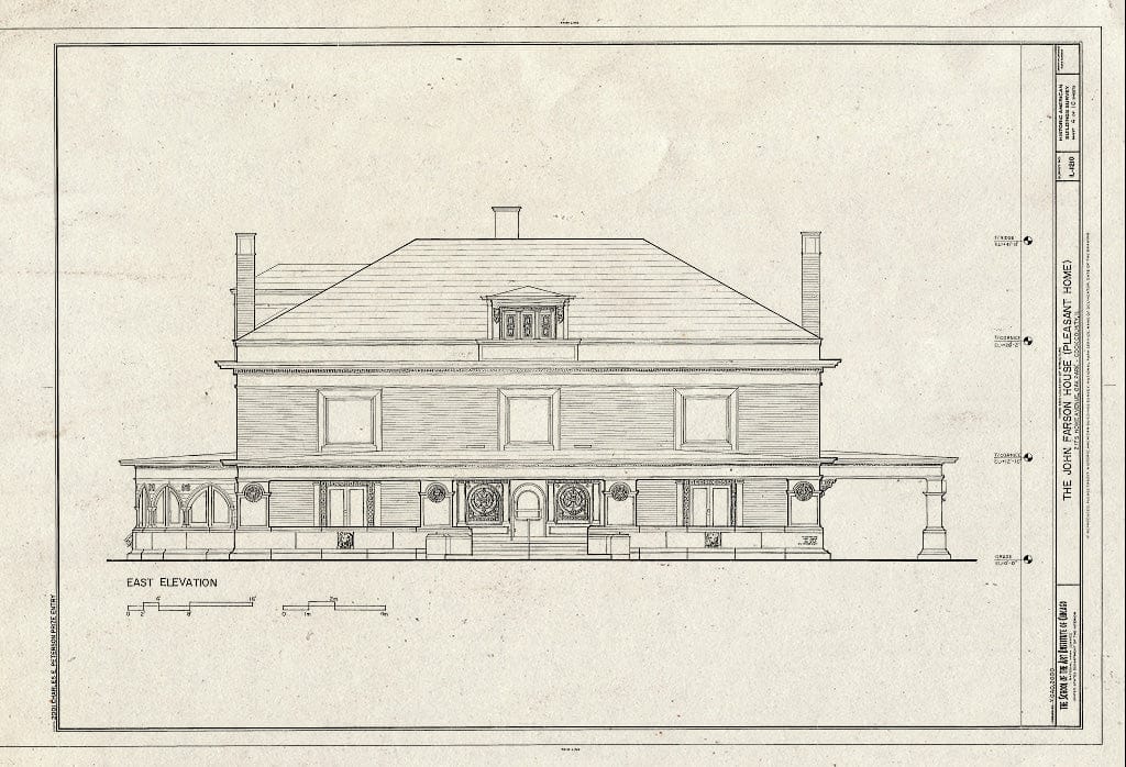 Blueprint East Elevation - John Farson House, 217 South Home Avenue, Oak Park, Cook County, IL