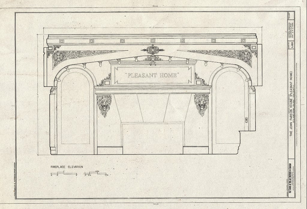 Blueprint Fireplace Elevation - John Farson House, 217 South Home Avenue, Oak Park, Cook County, IL