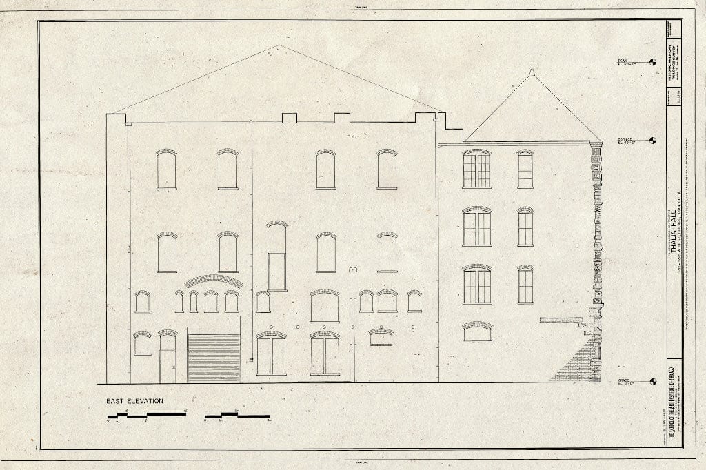 Blueprint East Elevation - Thalia Hall, 1215-1225 West Eighteenth Street, Chicago, Cook County, IL